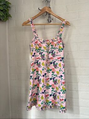 Urban Outfitters Pink Fruit & Floral Tie-Front Mini Dress medium cotton